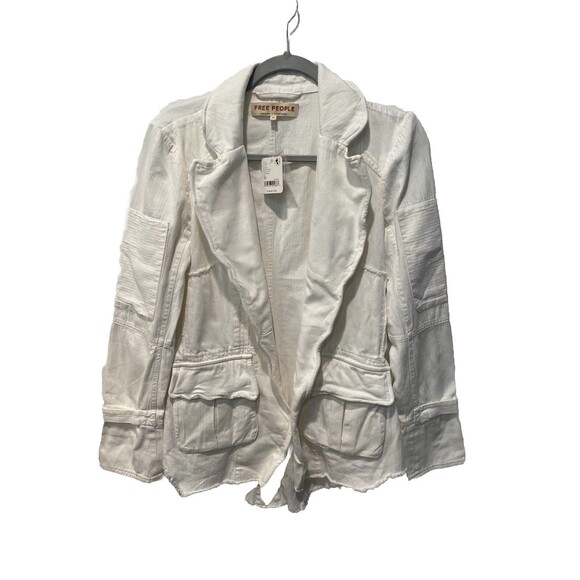 Free People Harlow Blazer Collar Front Pockets Button Frayed Ivory XS NWT Flawed - Picture 3 of 12